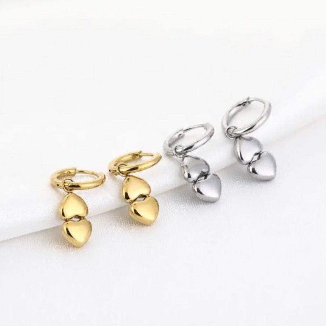 Double Hearts Earrings Gold