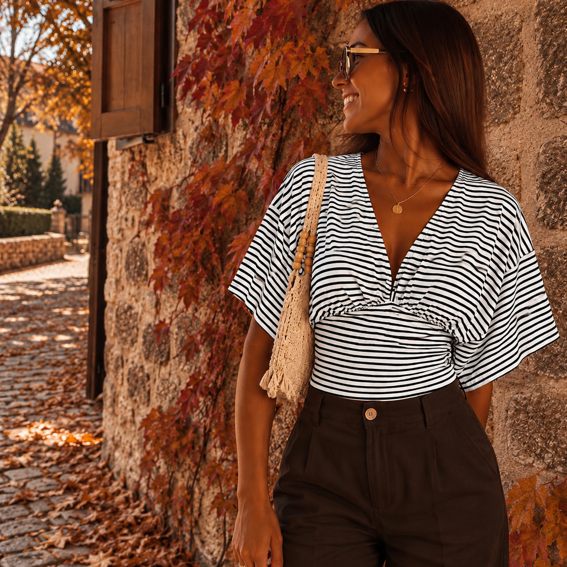 Zita Top Striped White & Black
