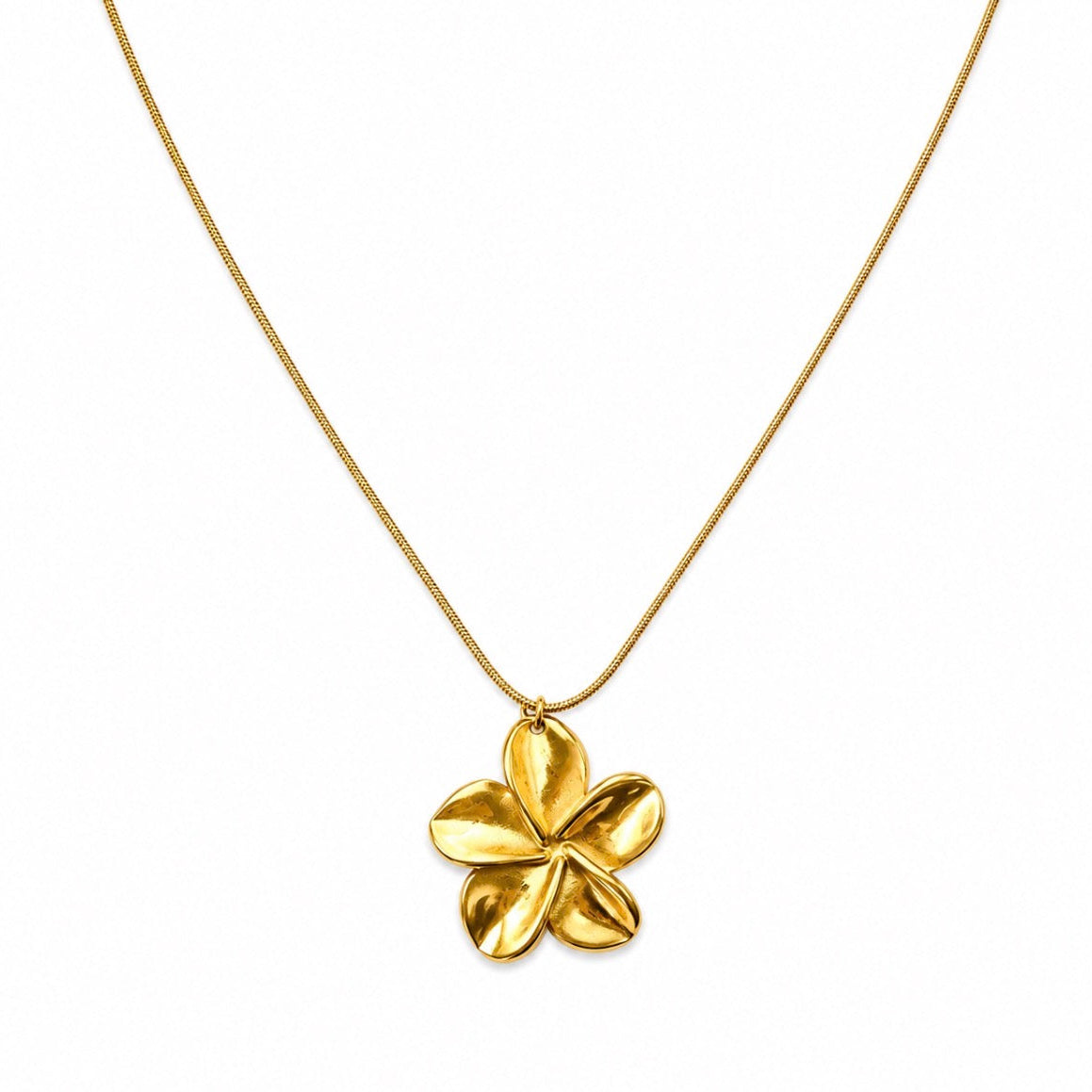 Long Tropical Flower Necklace Gold