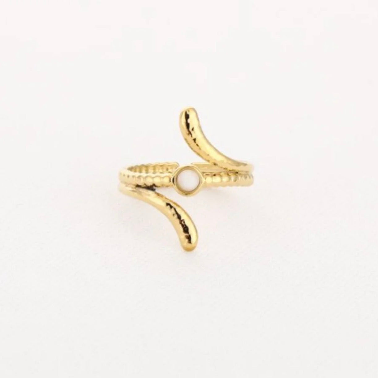 Spiral White Stone Ring Gold