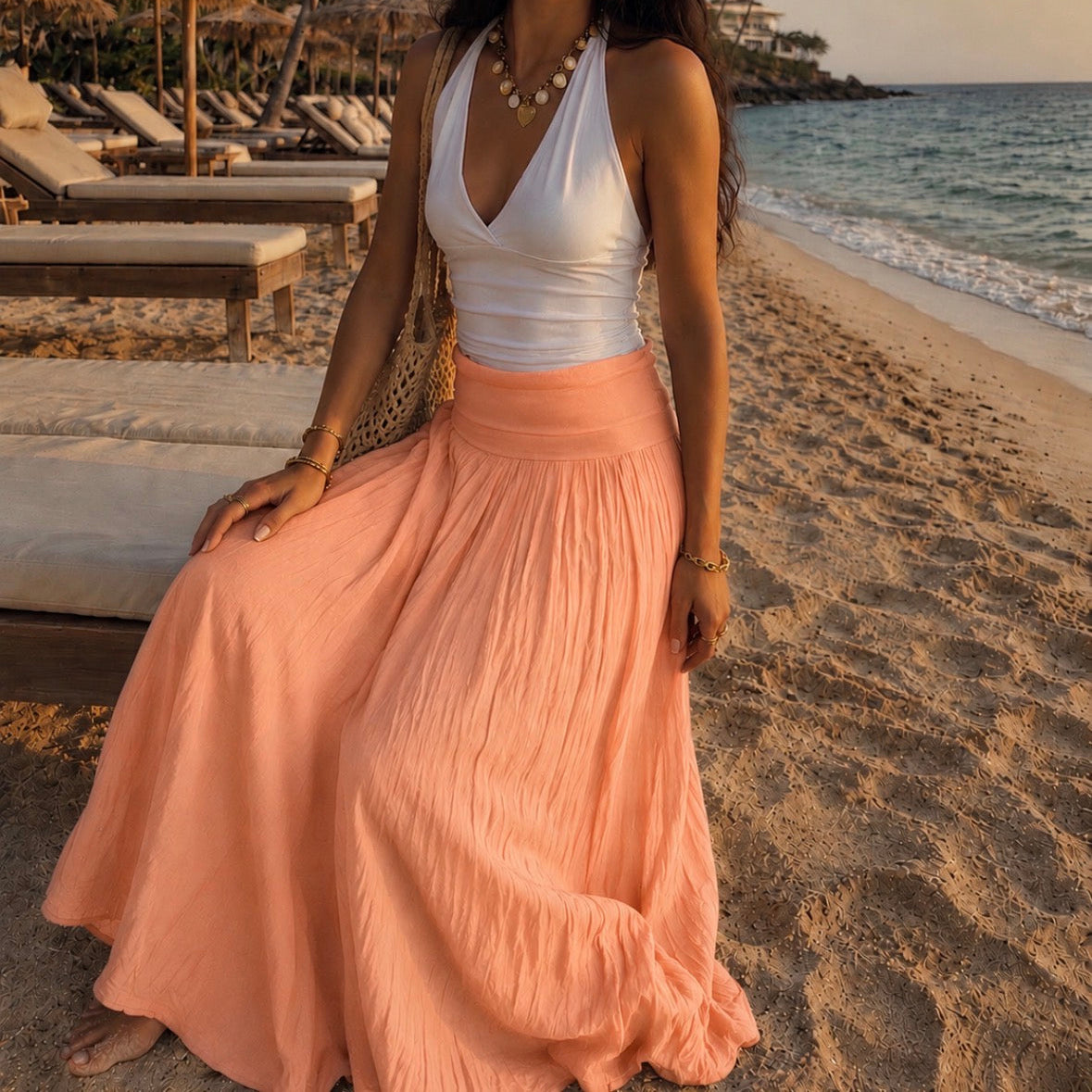 Camille Long Skirt Salmon