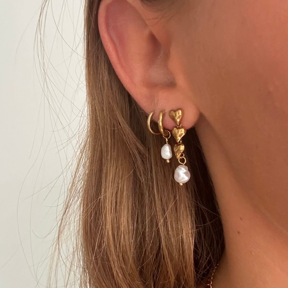 Multi Heart & Pearl Earrings Gold