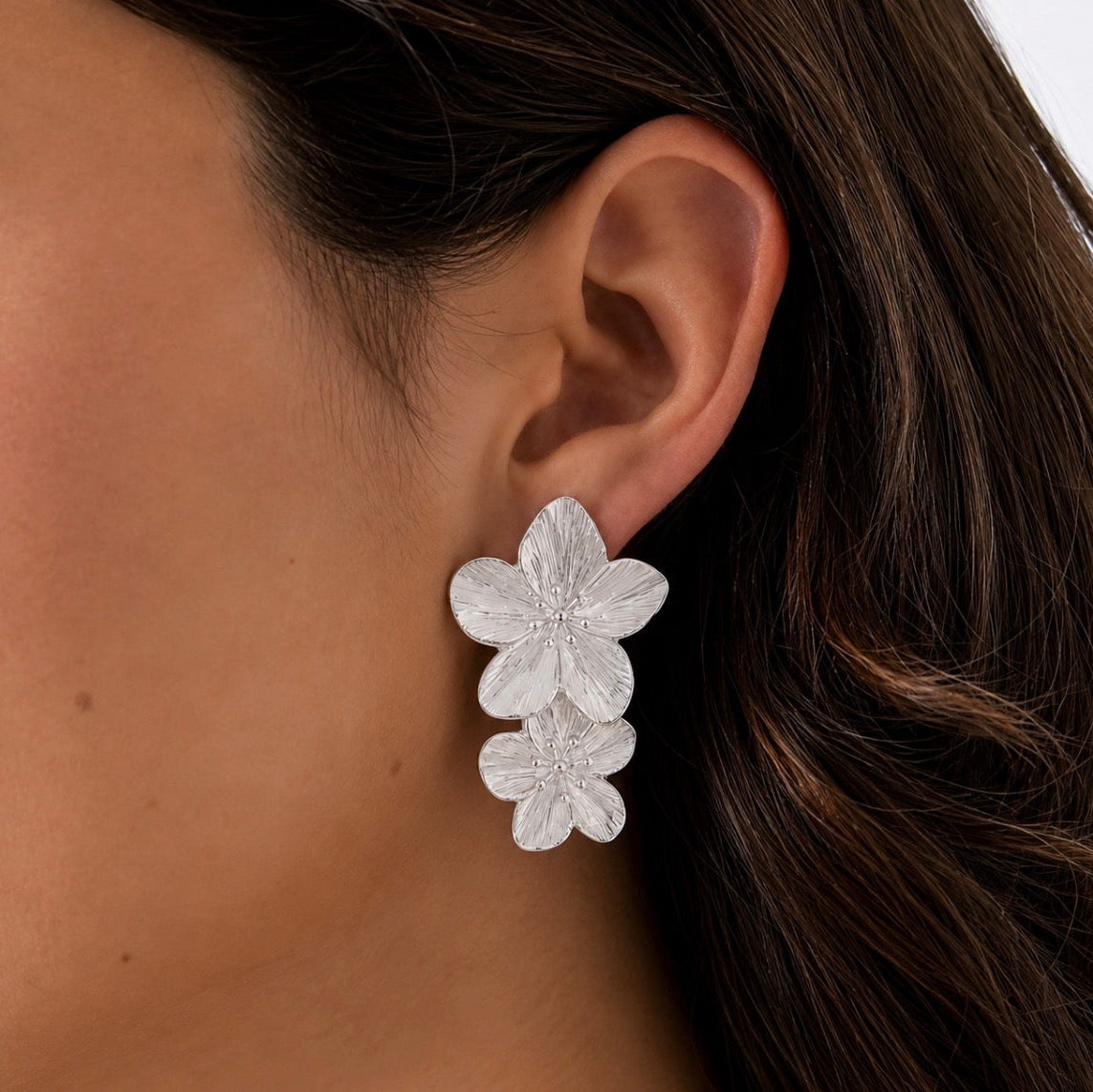 Royal Tropical Flower Earrings Silver