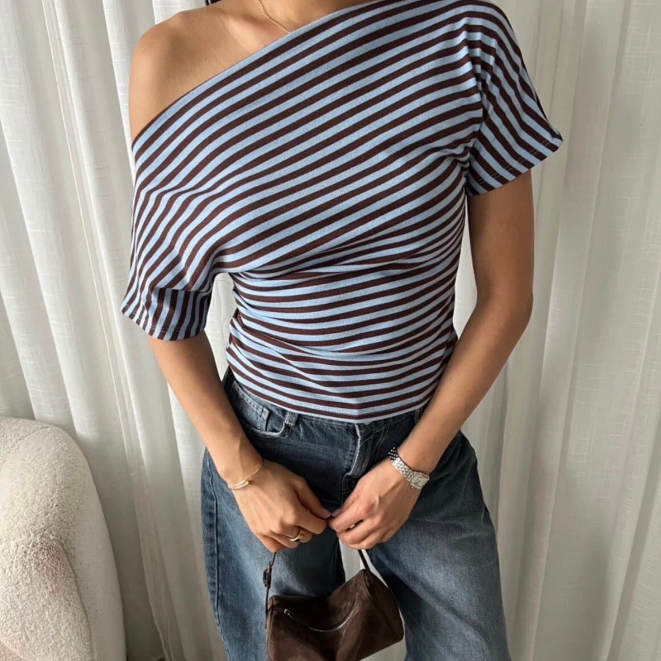 Nova Off-Shoulder Top Brown and Blue