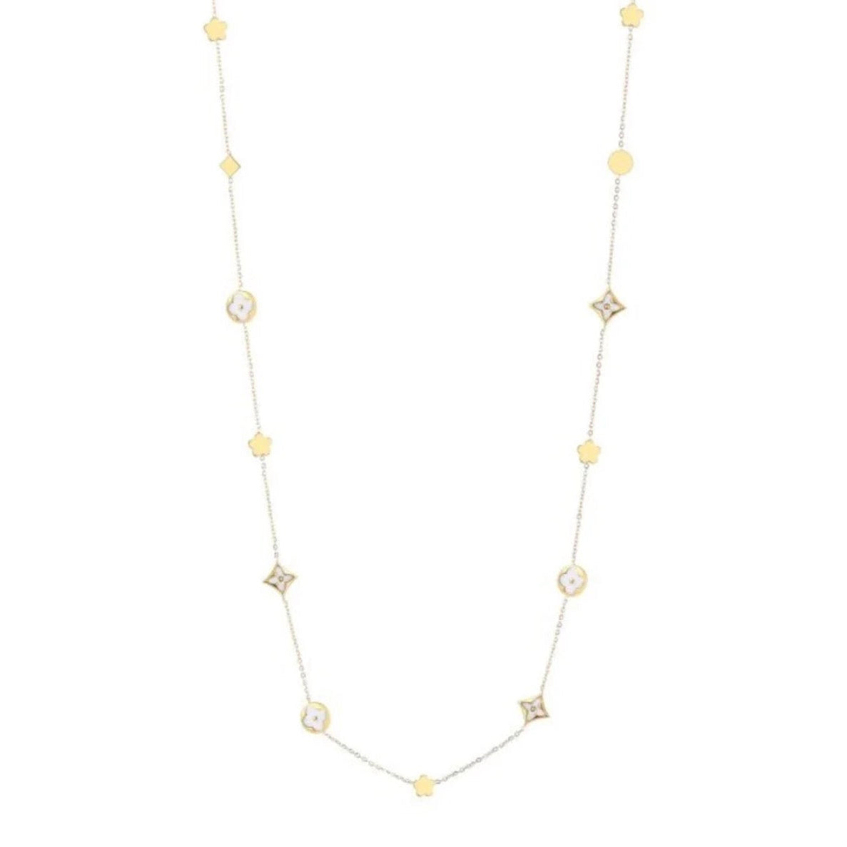 Long White Clover Necklace Gold