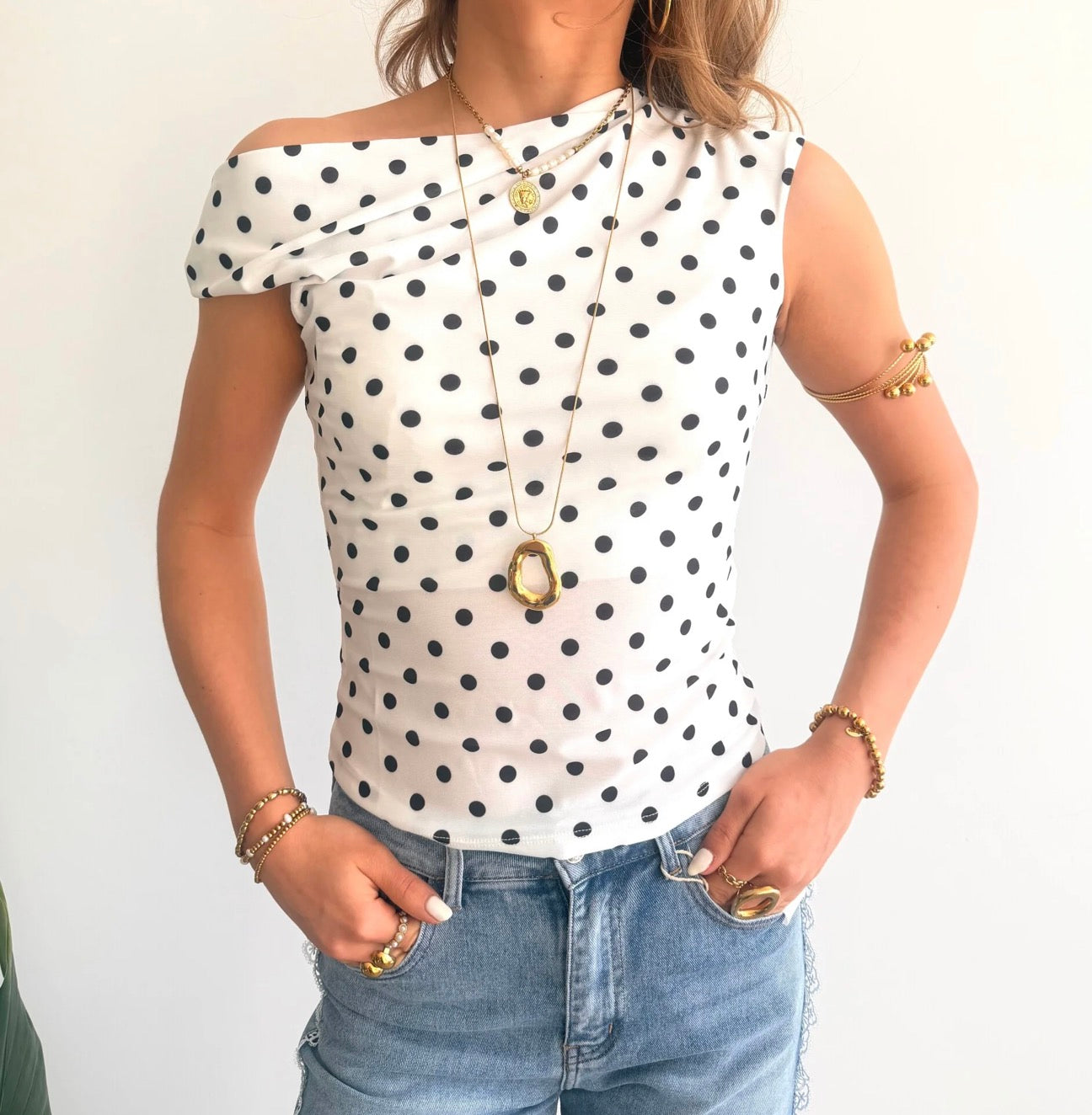 Polka Dots Top White