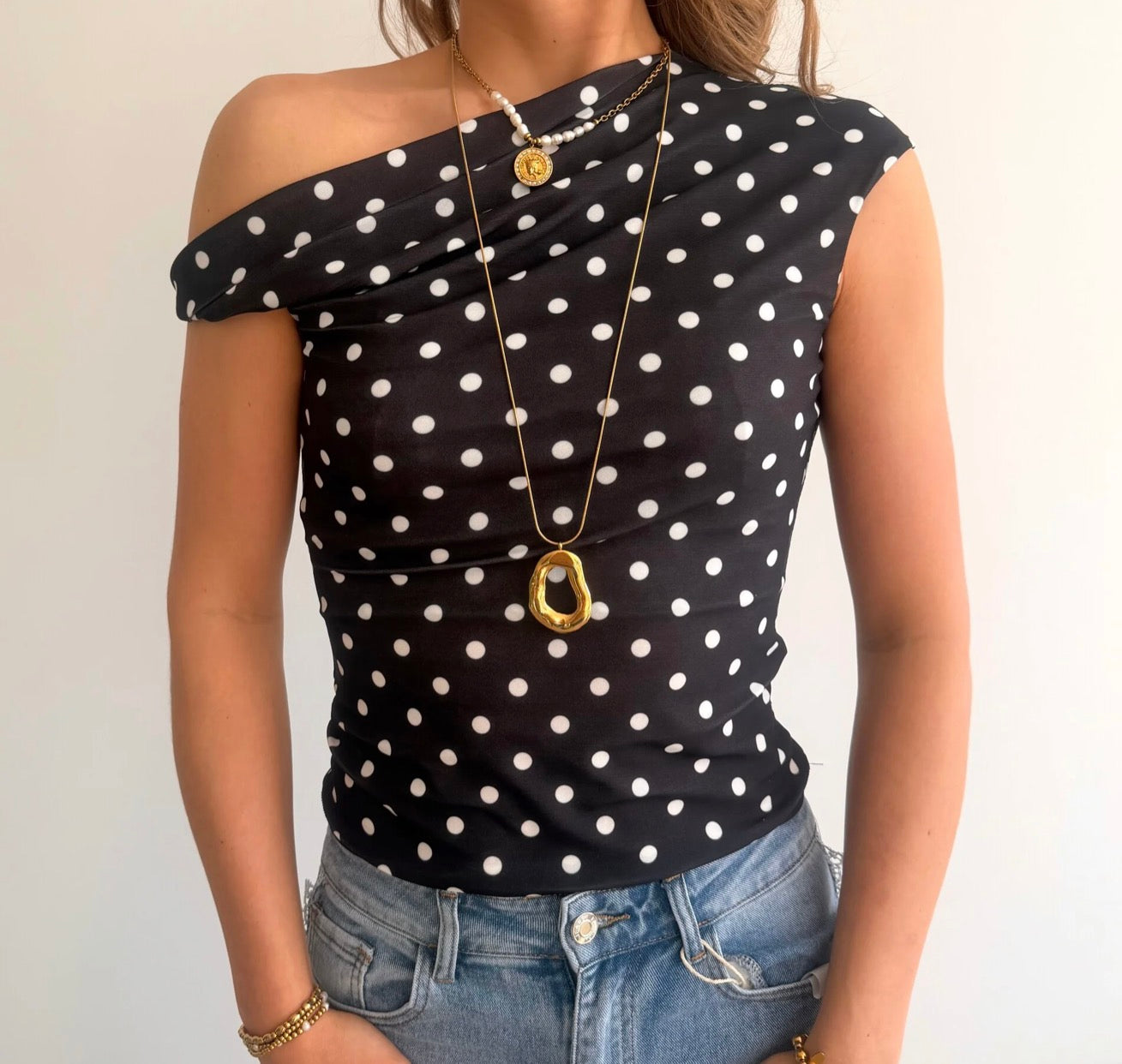 Polka Dots Top Black