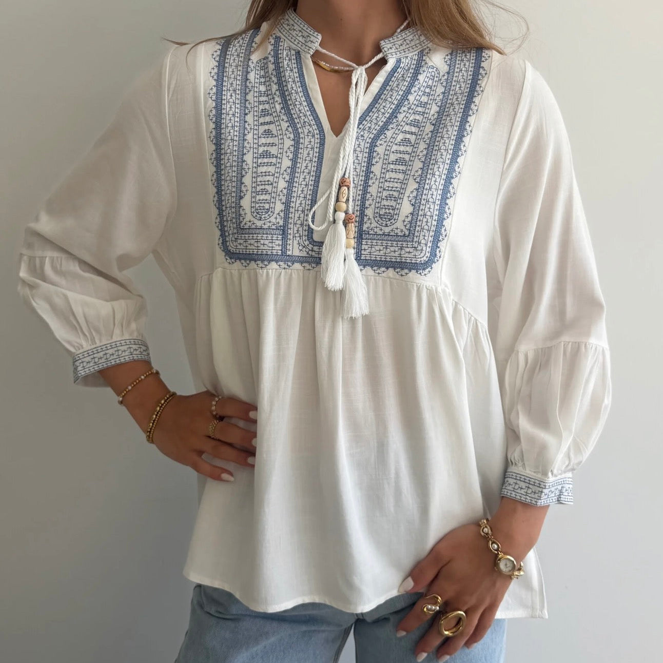 Maëlle Blouse White/ Blue