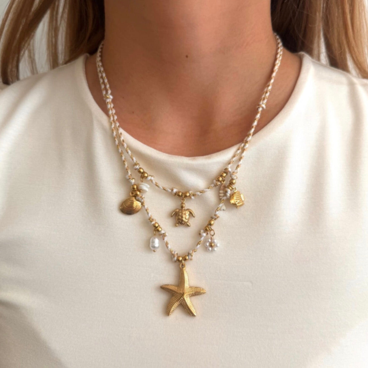 Double Charms Necklace Gold