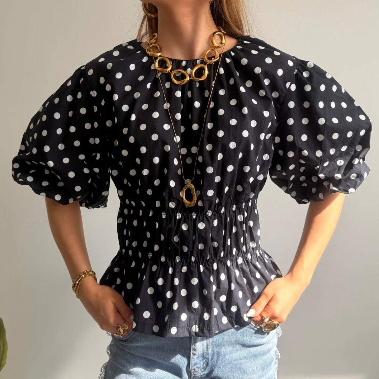 Polka Dots Blouse Black