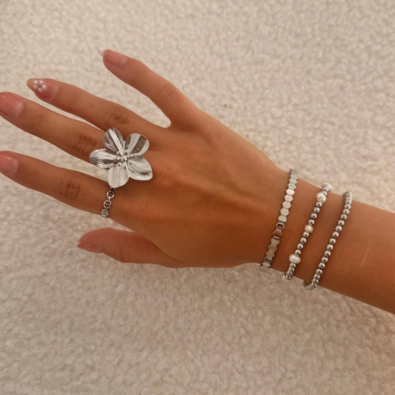 Tropical Flower Ring Silver