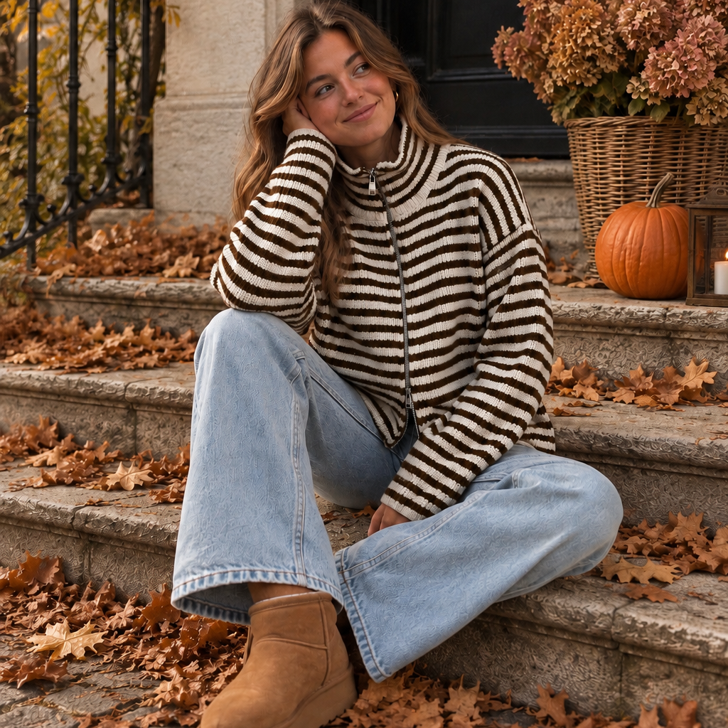 Marlow Striped Vest Brown & Beige