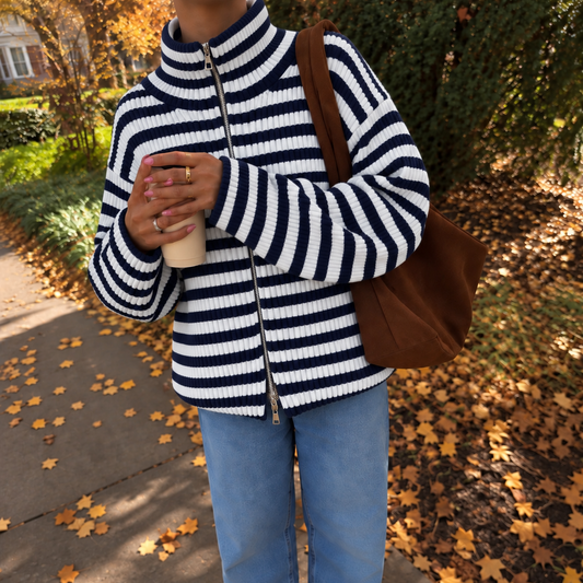 Marlow Zipper Navy & White