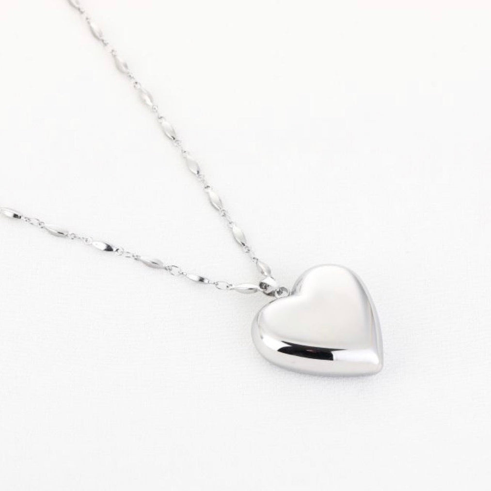 Trendy Long Heart Necklace Silver