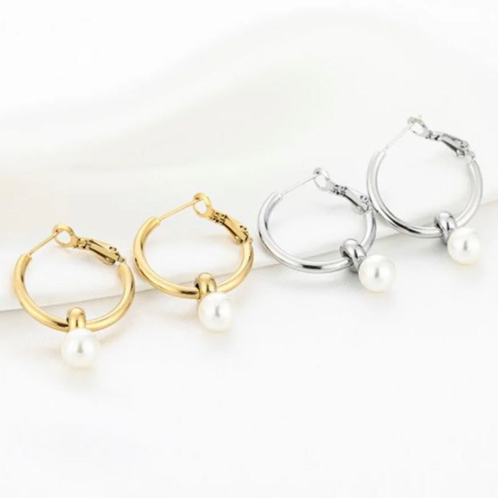 Pearl Hoop Earring Silver
