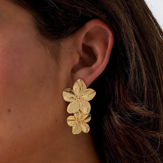 Royal Tropical  Flower Earrings Gold