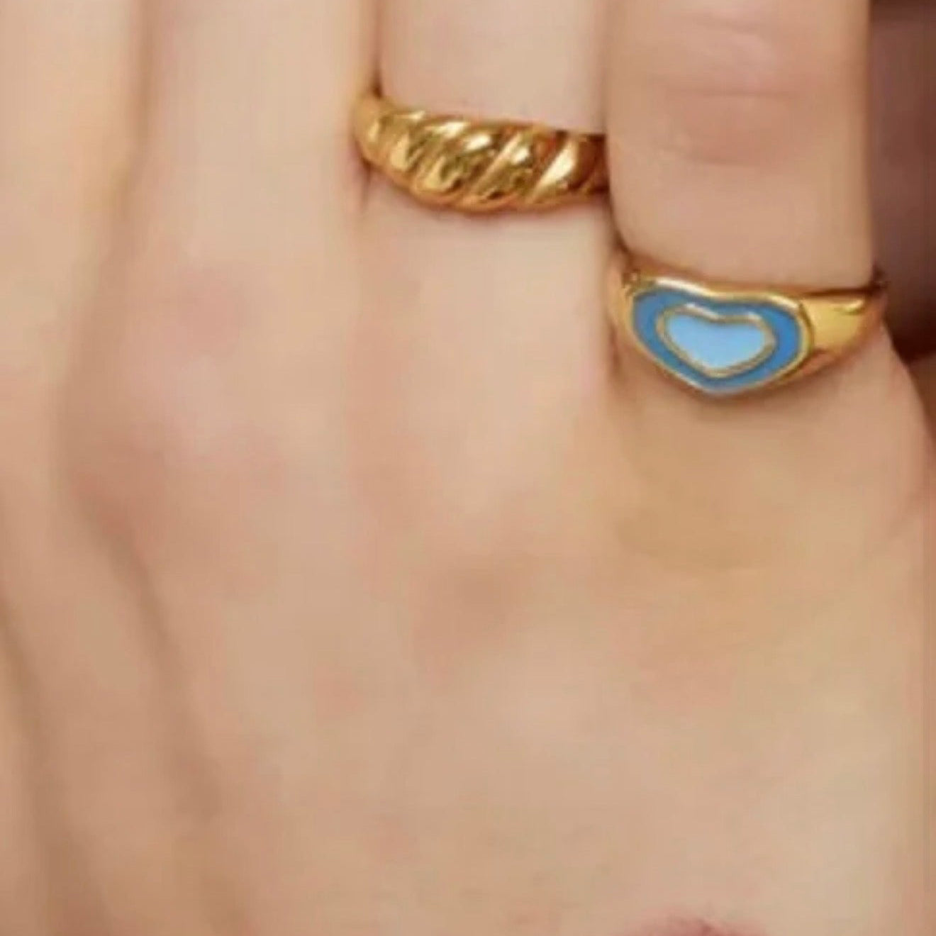 Seal Ring Heart  Gold & Blue