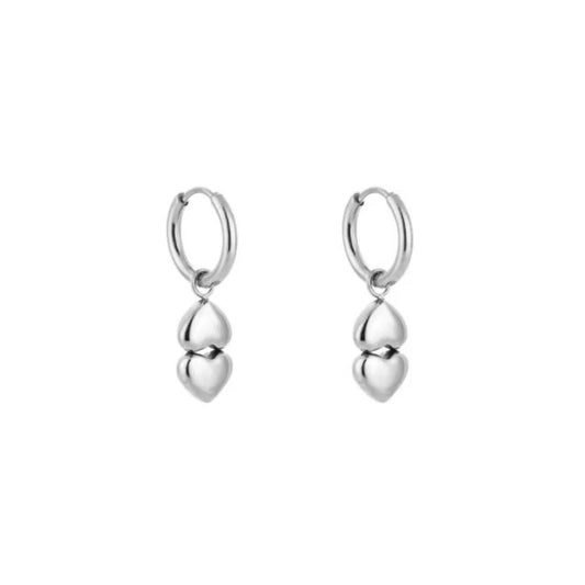 Double Hearts Earrings Silver