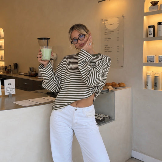 Louise Striped Longsleeve  Khaki & White