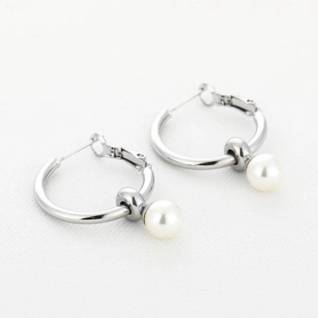 Pearl Hoop Earring Silver