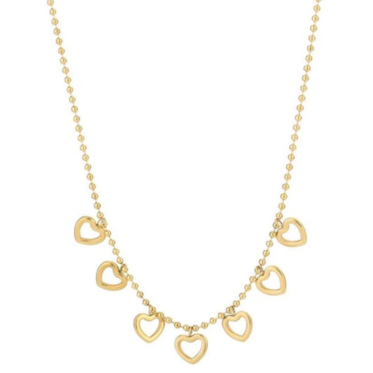 Multi Open Hearts Necklace Gold