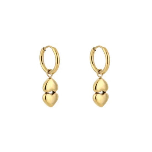 Double Hearts Earrings Gold