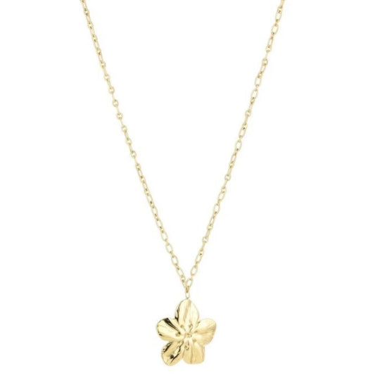 Long Tropical Flower Necklace Gold
