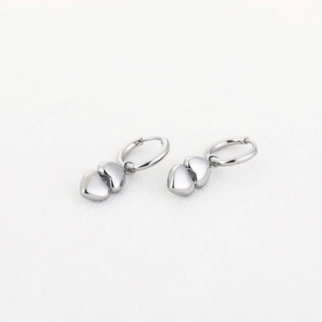 Double Hearts Earrings Silver