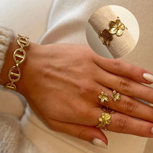 Multi Lotus Flower Ring Gold