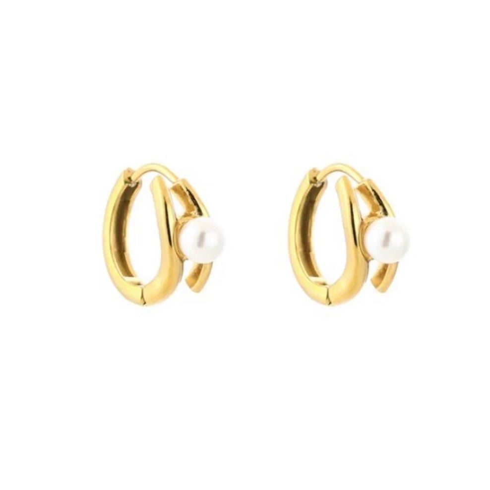 Mini Pearl Hoops Gold