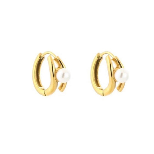 Mini Pearl Hoops Gold