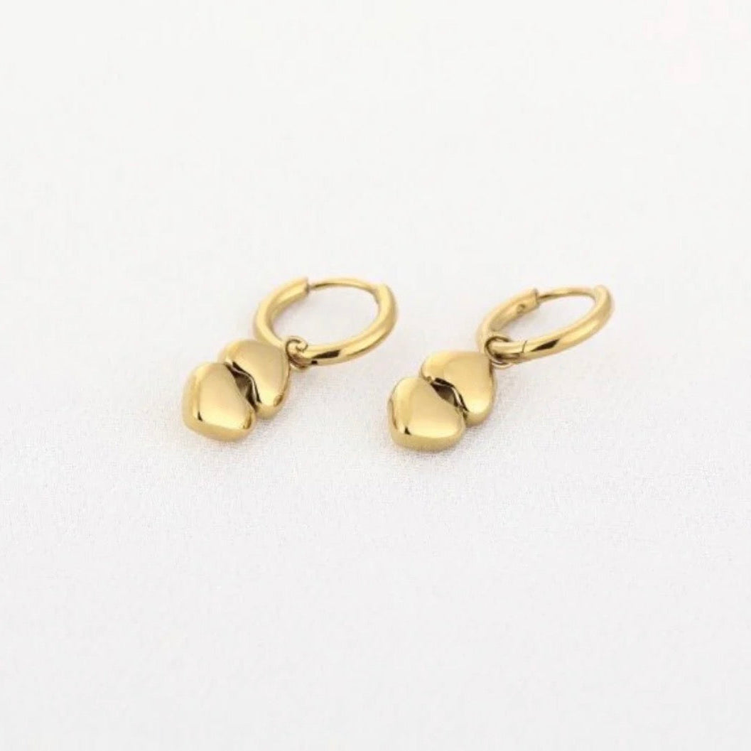 Double Hearts Earrings Gold