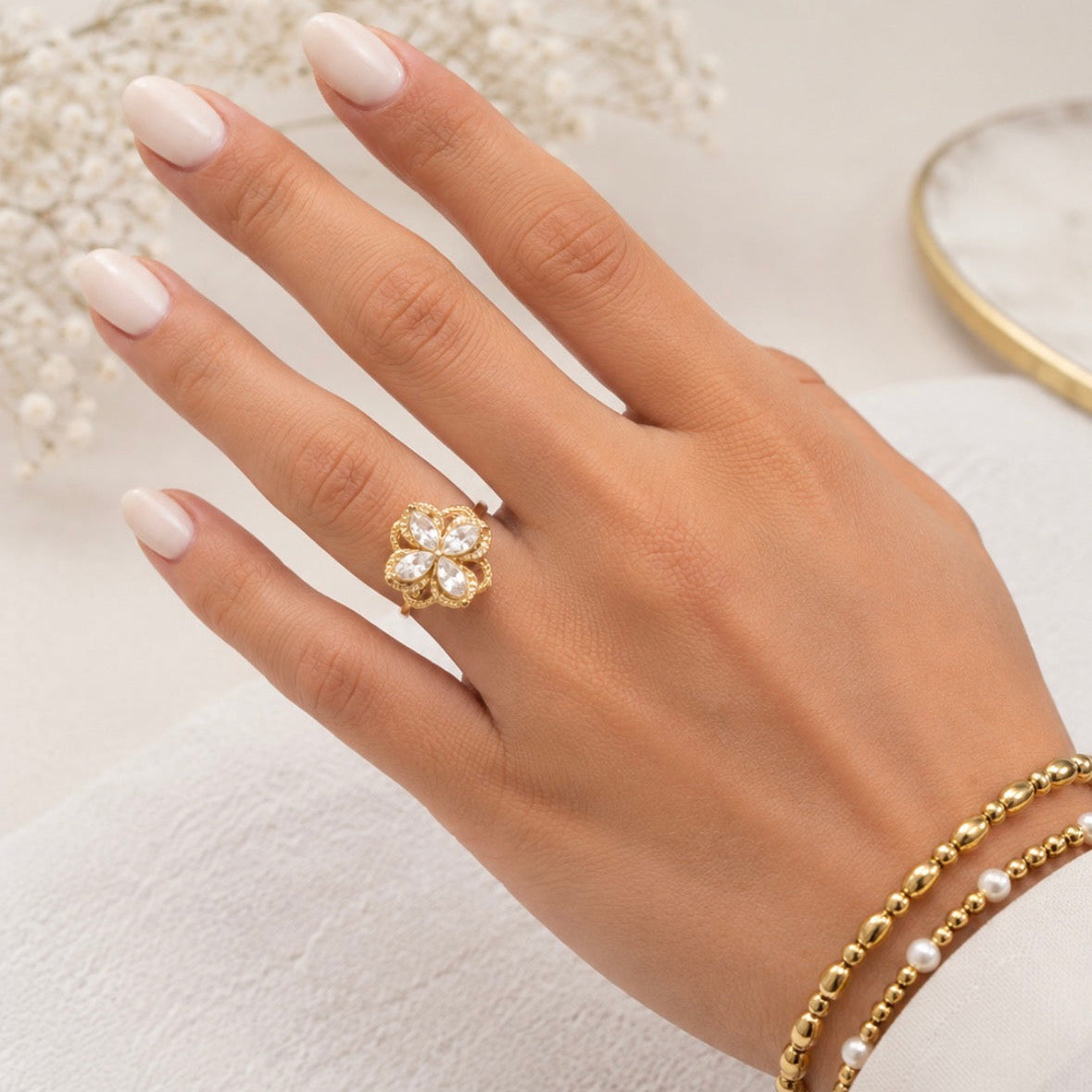 Sparkle Flower Anxiety Ring Gold