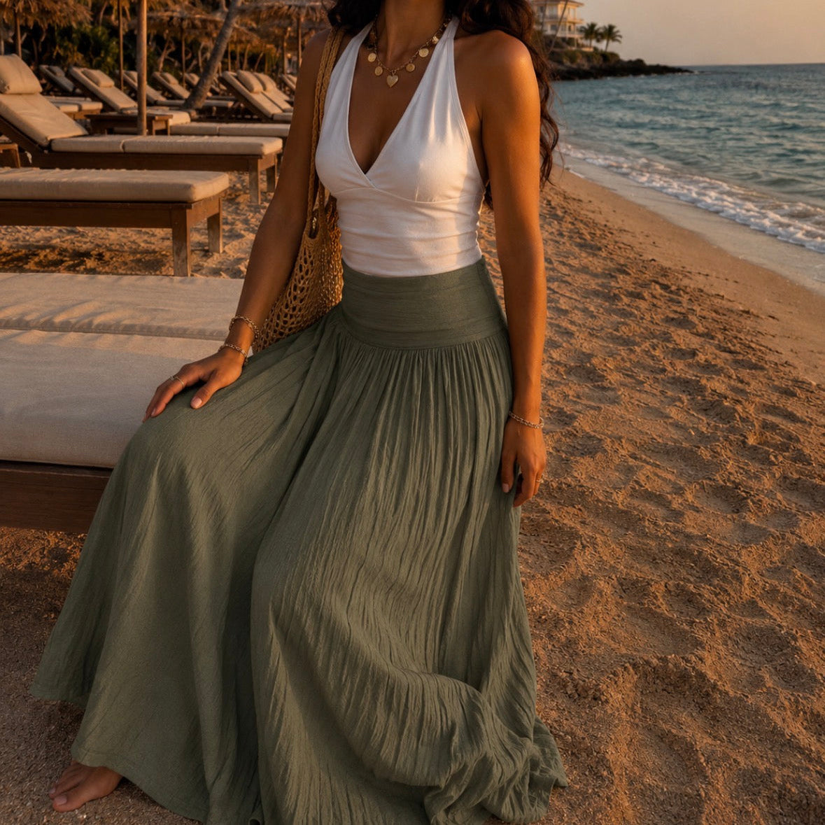 Camille Long Skirt Kakhi