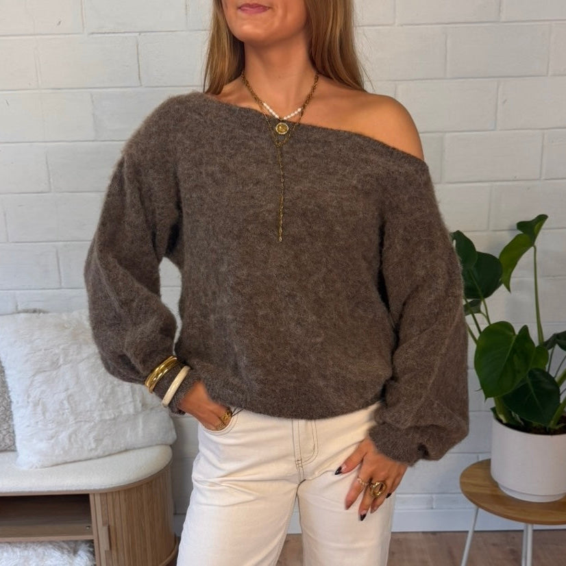 Elodie Off-Shoulder Sweater Taupe