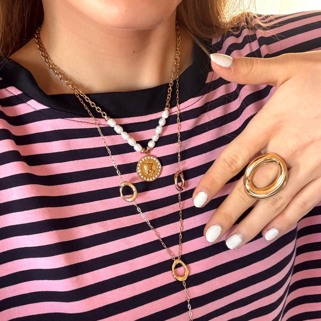Pearl Coin Necklace Gold