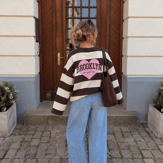 Brooklyn Striped Long Sleeve Brown & Off-White