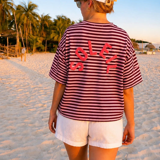 Soleil Striped T-shirt Bordeau & Pink