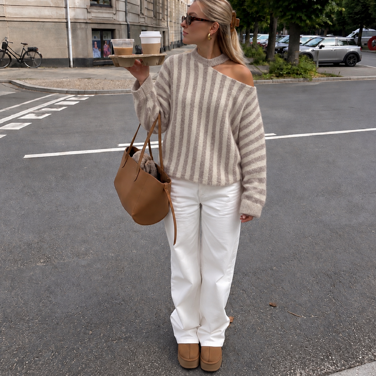 Amalia Striped Sweater Beige
