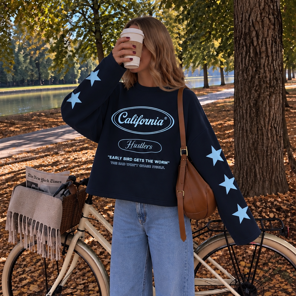 California Star Longsleeve Navy & Light Blue