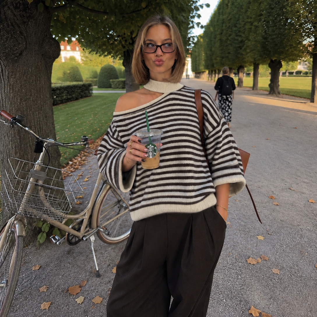 Livia Sweater Ecru & Brown