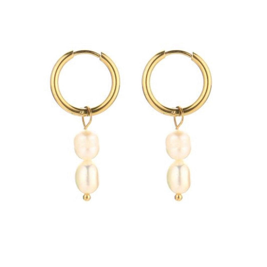Double pearls Earrings Gold