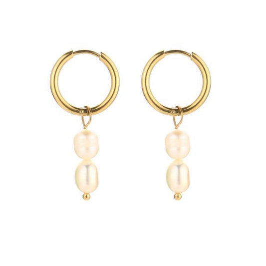 Double pearls Earrings Gold