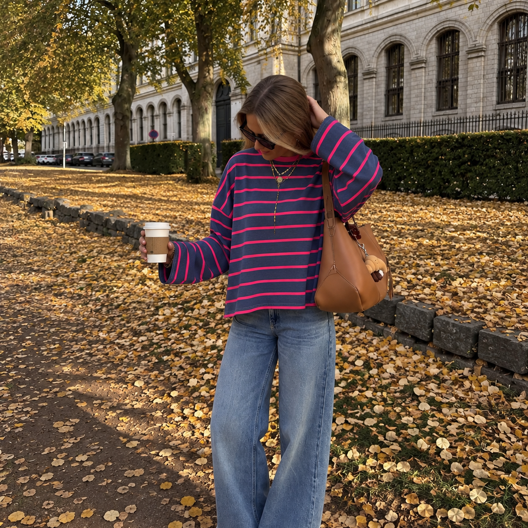 Bailey Striped Longsleeve Denim Blue & Pink