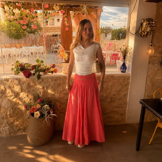 Camille Long Skirt Coral