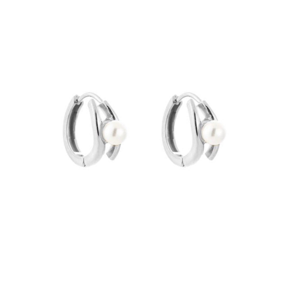 Mini Pearl Hoops Silver