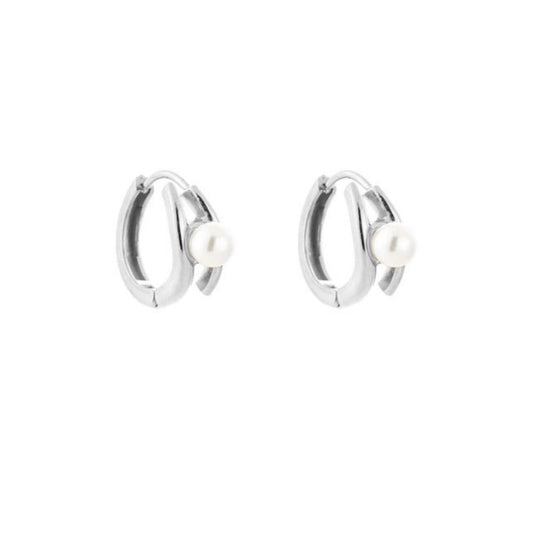 Mini Pearl Hoops Silver