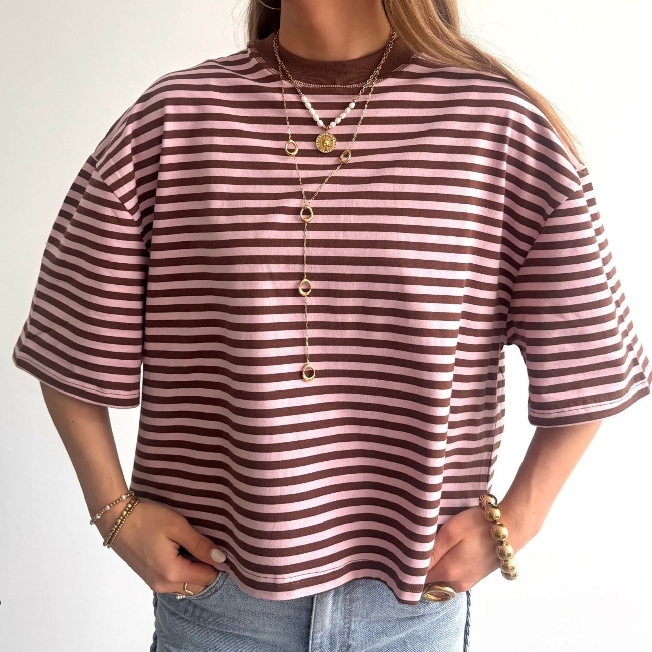 Bailey Striped T-shirt Rose & Brown