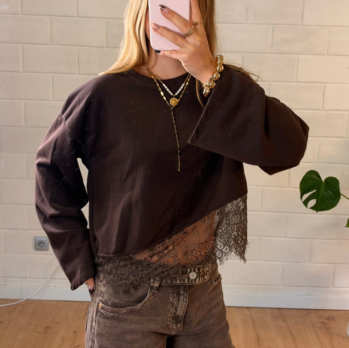 Lace Sweater Brown