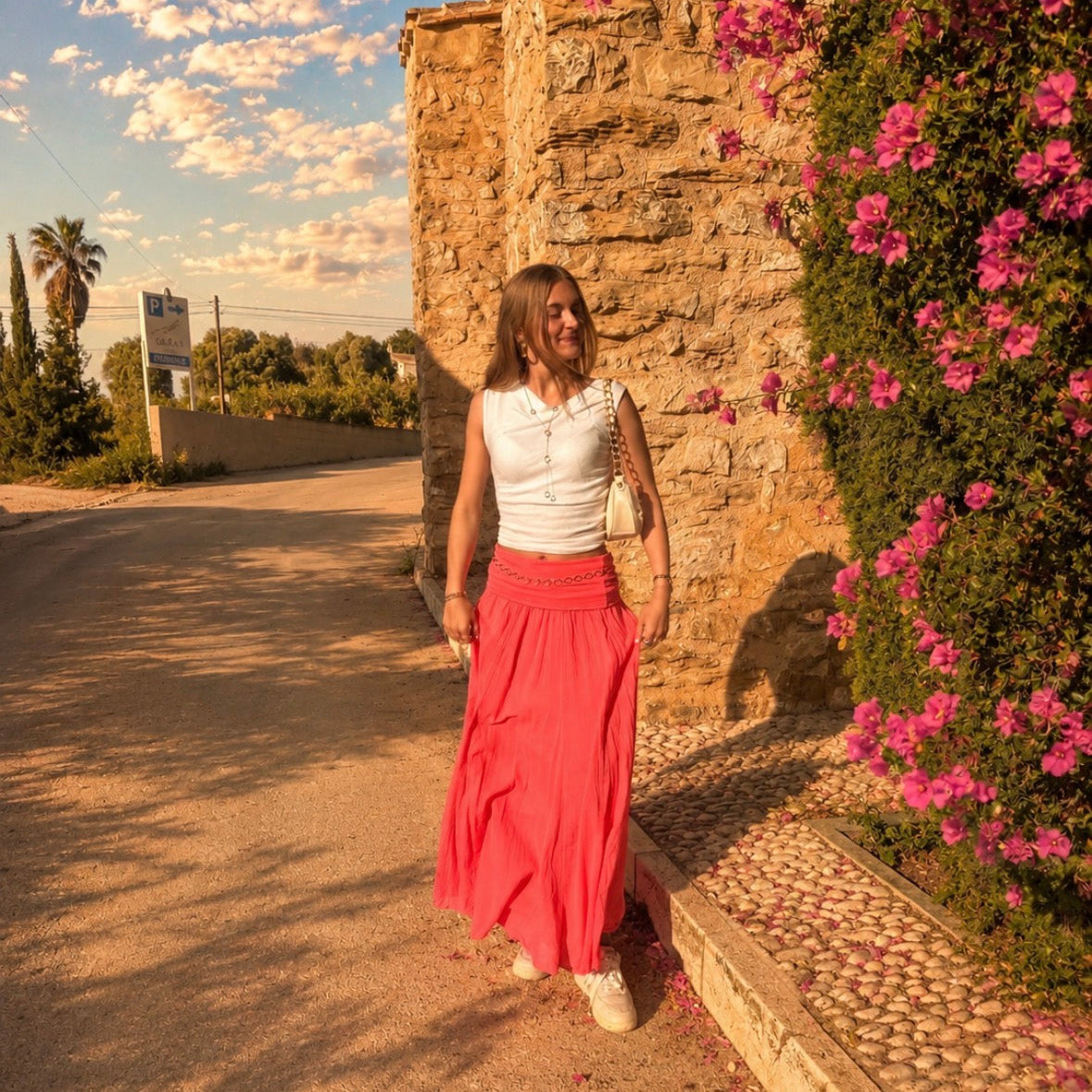 Camille Long Skirt Coral